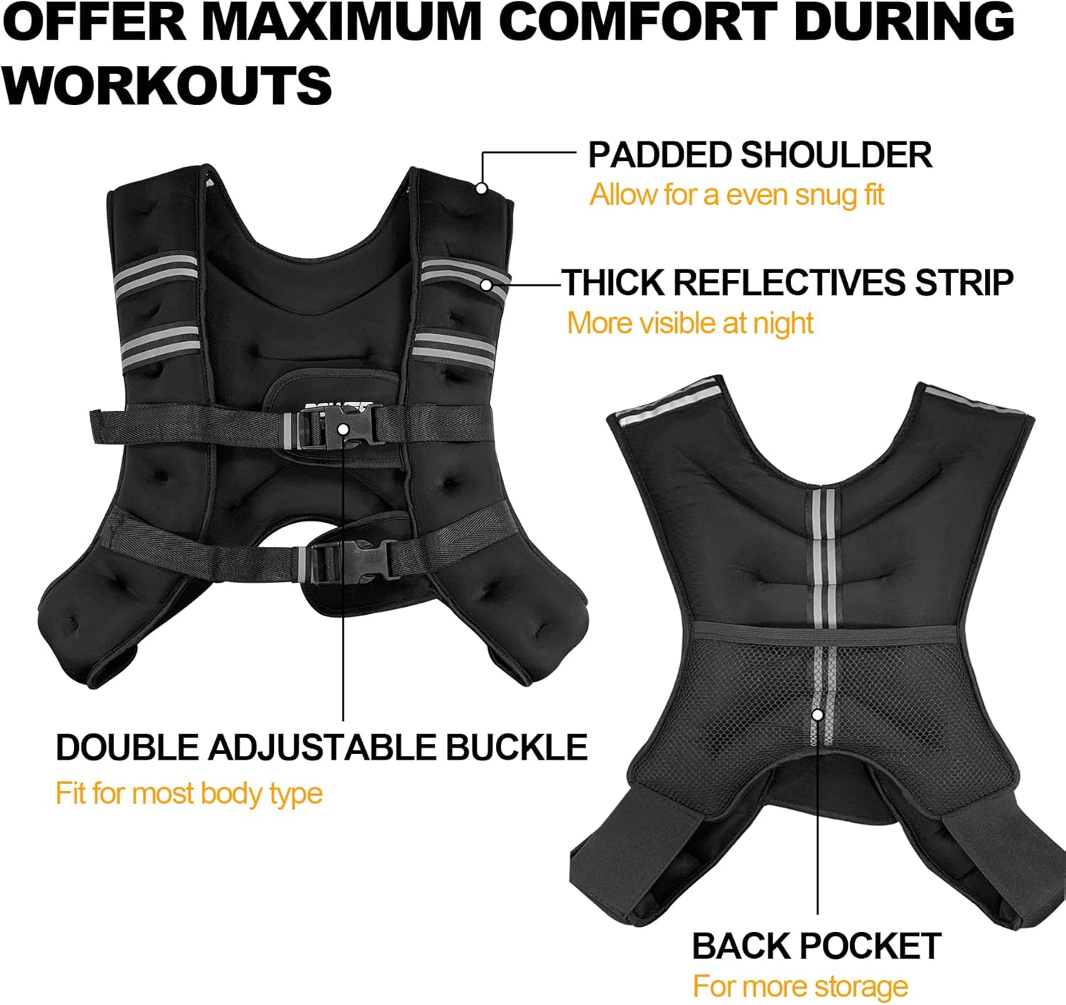 POWER GUIDANCE Weighted Vest - Adjustable & Reflective Workout Gear for Running, Jogging, Walking, & Strength Training
