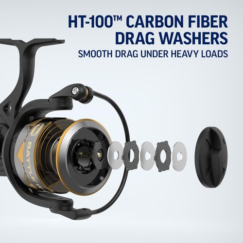 Penn Battle IV Size 4000 Spinning Fishing Reel, Full Metal Body and Sideplate, CNC Gear Technology, Hydro Armor Seals Critical Area from Water Intrusion, HT-100 Drag System