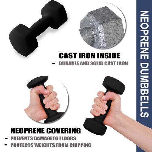 Balelinko Home Gym Equipment Workouts Strength Training Weight Loss Pilates Weights Yoga Sets Weights for Women, Men, Seniors and Youth, 12LB Black, Pair