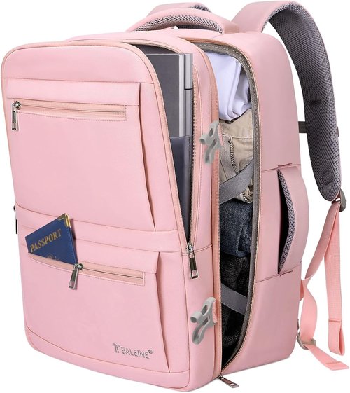 BALEINE Travel Backpack - Large Sturdy Laptop Bag for Business & Hiking | Pink Color