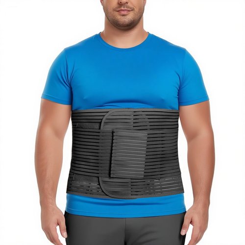 Gepoetry Abdominal Binder, 12-Inch Wide Elastic Belly Wrap for Plus Size Men and Women, Abdominal Binder Post-Surgery Stomach Compression Garment for Hernia Surgery, Natural Birth(Black,XXL)