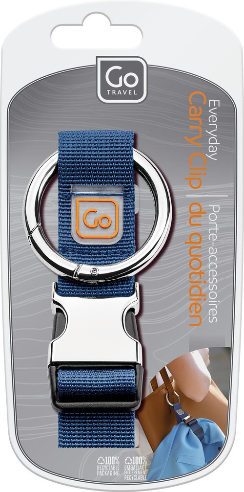 Go Travel Carry Clip, Carabiner Clip for Carrying Jackets, Umbrellas, and Shopping Bags, Easy Attachment to Luggage Bags, Travel Essentials, Blue