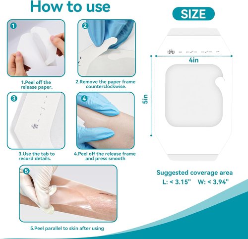 Dimora Transparent Film Dressing - Waterproof Adhesive Clear Bandages 4" x 5" | Ideal for IV Shield & Tattoo Aftercare
