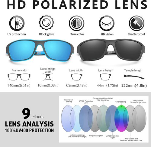 KUGUAOK Polarized Sports Sunglasses - 100% UV Protection for Men | Ideal for Driving, Cycling, Fishing