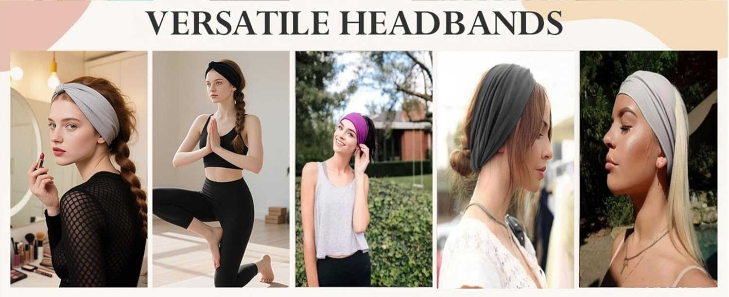 Skiennix Wide Elastic Headbands - Soft Knotted Hair Bands for Makeup & Sports | 8-Pack Non-Slip Design