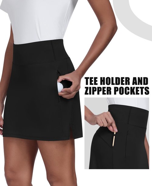 JoyGirl 16" Women Golf Skirts with Shorts Zipper Pockets Tennis Skirt High Waisted Athletic Skorts Skirts (Black,S)