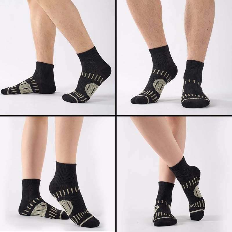 Copper Ankle Compression Socks for Men & Women – 15-20 mmHg, 6 Pairs, Black (Medium-Large) - SukModen
