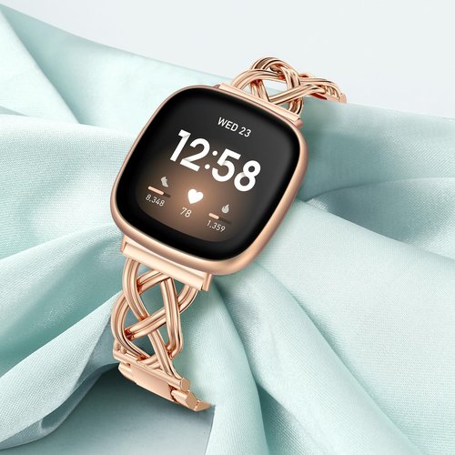 TOYOUTHS Metal Band Compatible with Fitbit Versa 4/Versa 3/Sense 2/Sense Bands Women, Celtic Stainless Steel Strap Dressy Bracelet Designer Pretty Wristband