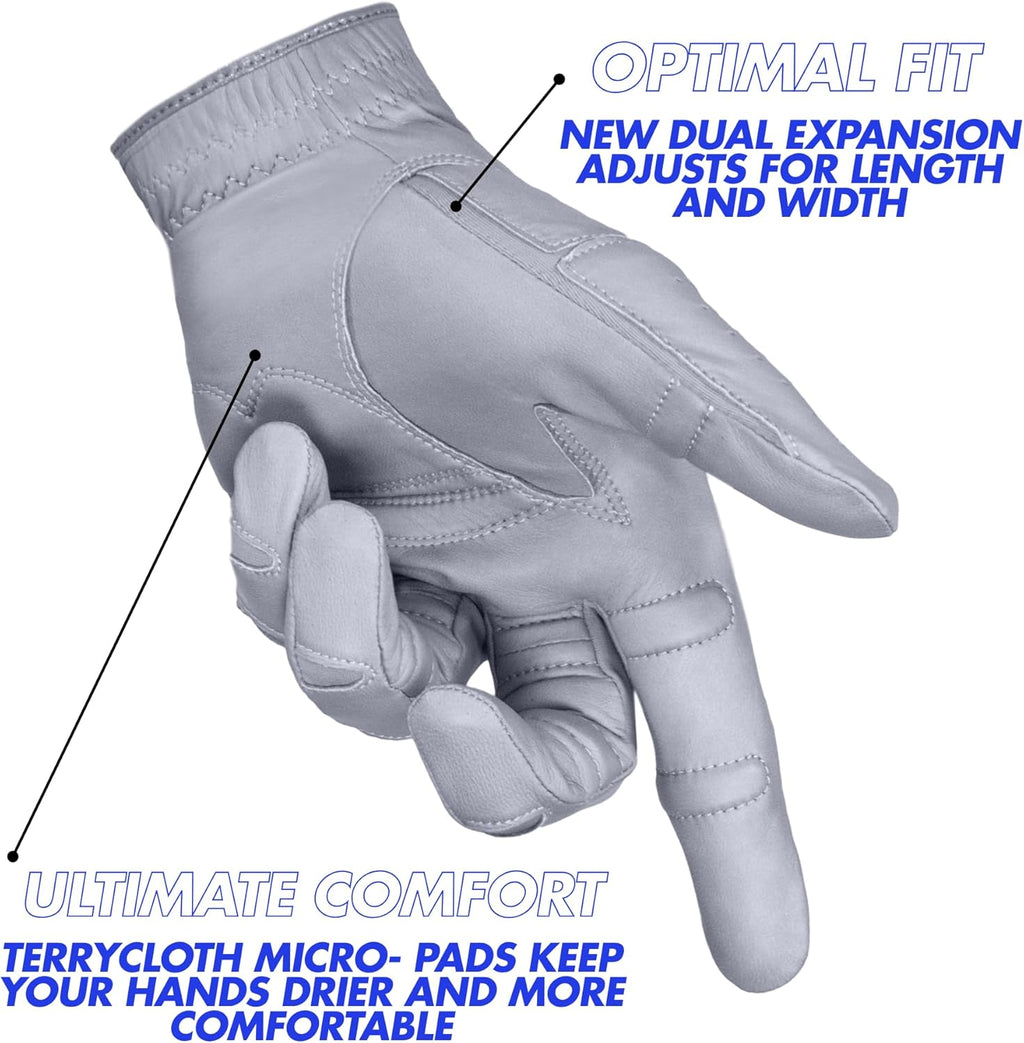 Bionic Men's StableGrip 2.0 Golf Glove - Premium Cabretta Leather in Grey for Ultimate Comfort