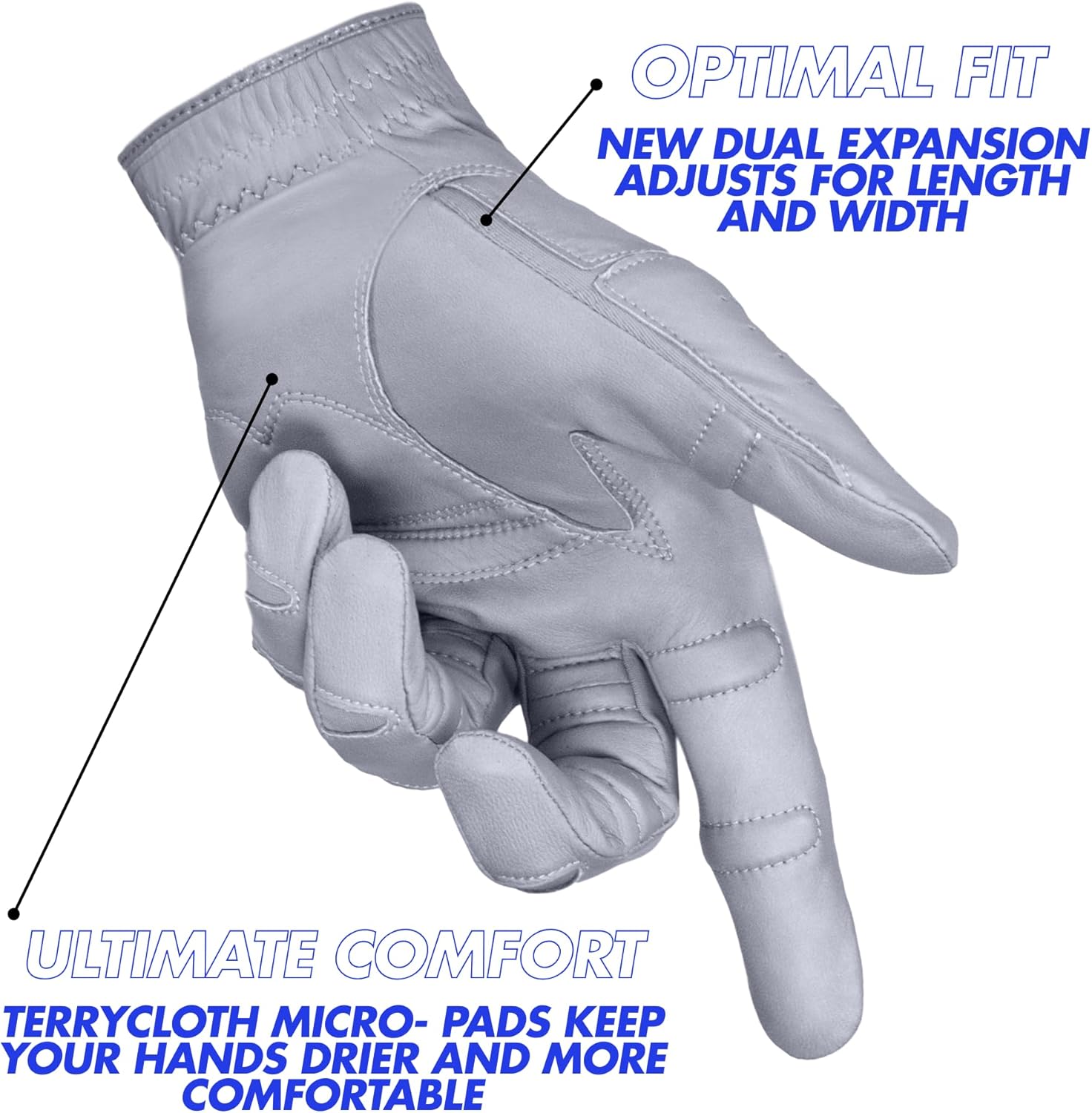 Bionic Men's StableGrip 2.0 Golf Glove - Premium Cabretta Leather in Grey for Ultimate Comfort