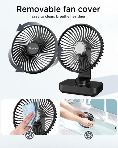 EasyAcc Small Oscillating Fan - Rechargeable 4000mAh Desktop Air Circulator | 4 Speed, 5-23 Hours Runtime