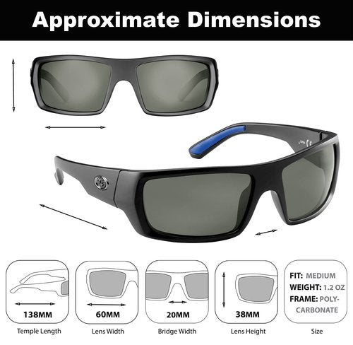 Flying Fisherman Wrap Around Polarized Sunglasses, Matte Black Frame/Smoke Lens, Medium