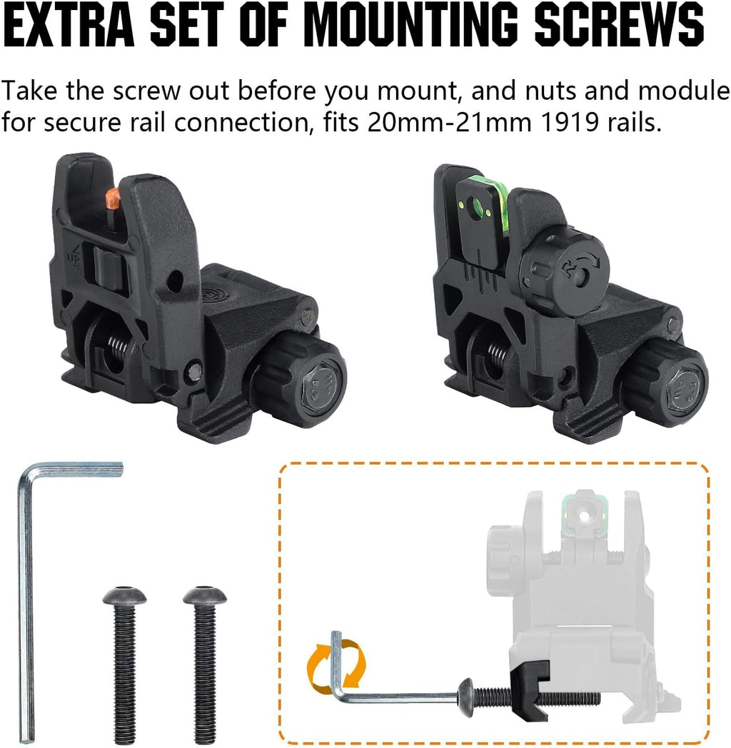 ohhunt Flip Up Sights Polymer Fiber Optic Sights Backup Sight Black for Picatinny