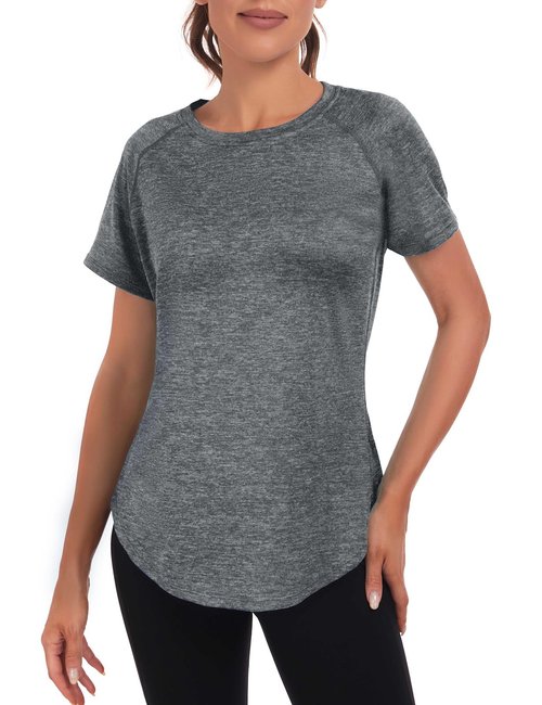Beuwltpa Women's Long Workout Tops,Short Sleeve Dry-Fit Mesh Open Back Loose Fit Gym Athletic Running Shirts Exercise Tee Grey
