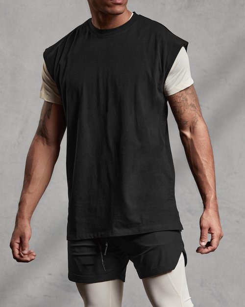 GINTPK Men's Crewneck Sleeveless Athletic Tank Top Performance Workout Muscle Tees Cotton Gym Cutoff Shirt Oversize Black Sleeveless T Shirts XL