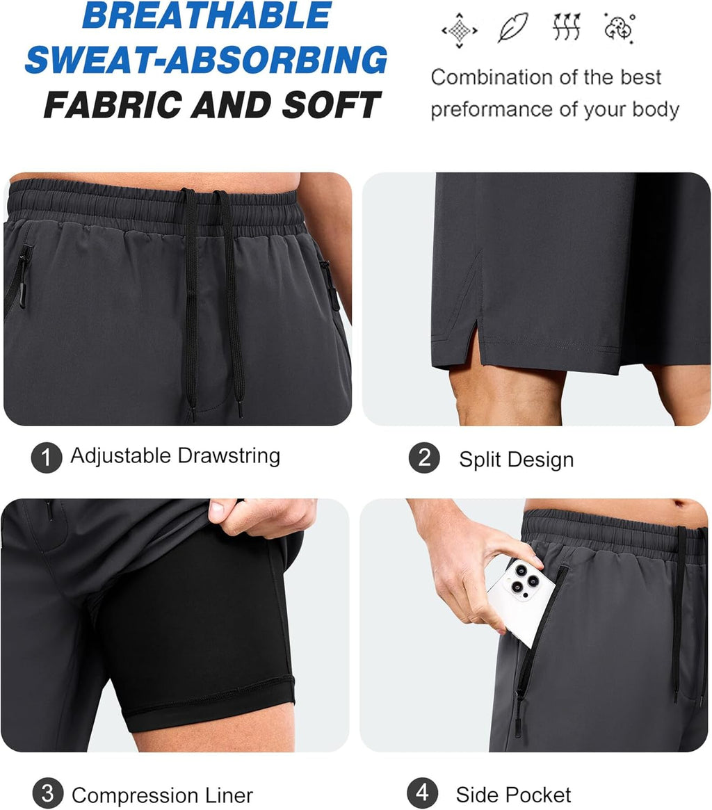 SILKWORLD Men's Running Shorts - Quick Dry 9-Inch 2-in-1 Basketball & Gym Workout Shorts with Pockets