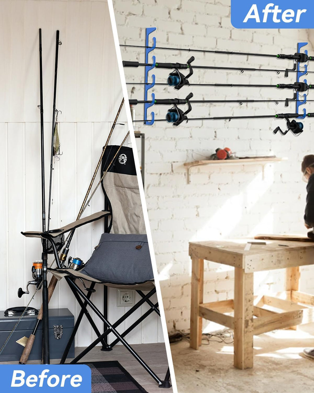 Skiennix Fishing Rod Holders - 5-Position Wall & Garage Ceiling Storage Rack for Most Rods