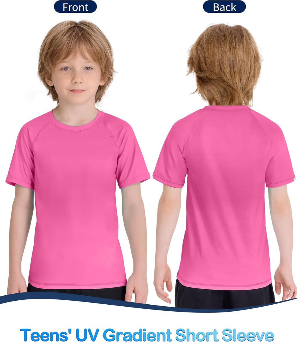 Skiennix Boys' Rash Guard Swim Shirt - UPF 50+ Sun Protection | Short Sleeve for Swimming & Surfing