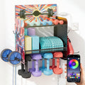 YiiMeeCoo Dumbbell Rack with APP-Controlled LED Lights, Weight Rack for Home Gym Storage, Modern Perforated Wall-Mounted Organizer for Dumbbells, Weight Plates & Accessories, Space Saving