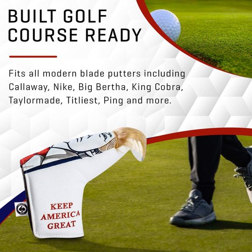 Pins & Aces Keep America Great Premium Golf Club Headcover - Quality Leather, Hand-Made Funny Head Cover - Style and Customize Your Golf Bag - Tour Inspired, Donald Trump Golf Design (Blade)