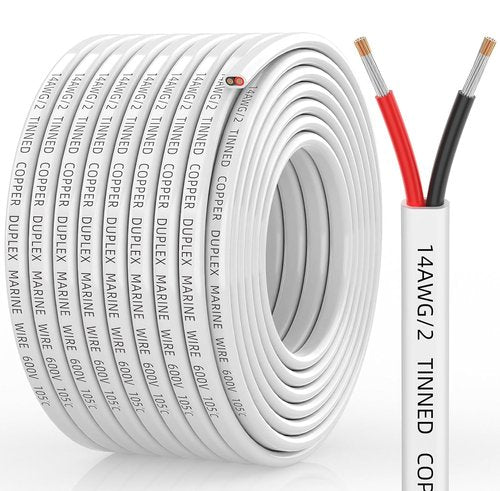 CONEPY 14 Gauge Marine Wire - Waterproof 14/2 Duplex Tinned Copper Cable for Boat, RV & Solar (50FT)