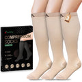 AuQty Compression Socks 15-30 mmHg for Men Women (3 Pairs) - Medical Stockings, Support Socks for Circulation, Deep Vein Thrombosis, Calf Cramps and Swelling (Nude/Nude/Nude, Large-X-Large)
