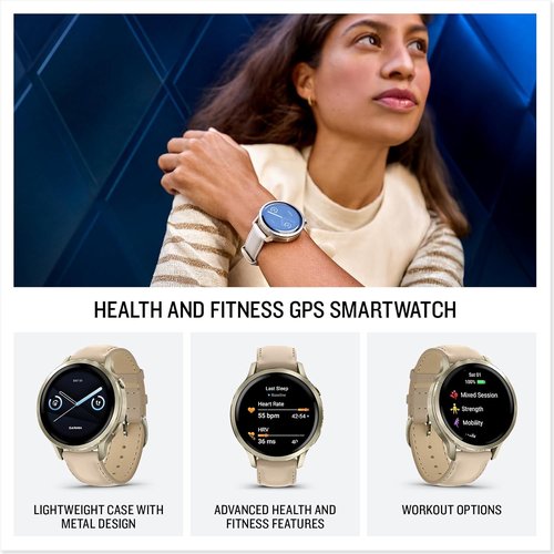 Garmin Venu 4 GPS Smartwatch - 41mm AMOLED Display, Built-In Flashlight, 10-Day Battery Life | Lunar Gold & Light Sand Leather Band