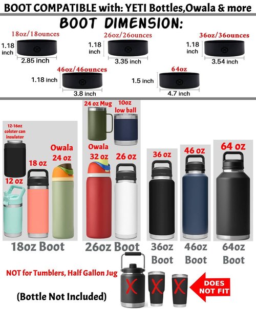One MissionX Protective Silicone Boot for YETI 46oz 36oz 26oz 18/12oz, Owala 32oz 24oz Bottles & Yonder Water Bottles, Anti-Slip Bottom Sleeve Cover, BPA Free (Black, Fits 46 oz)