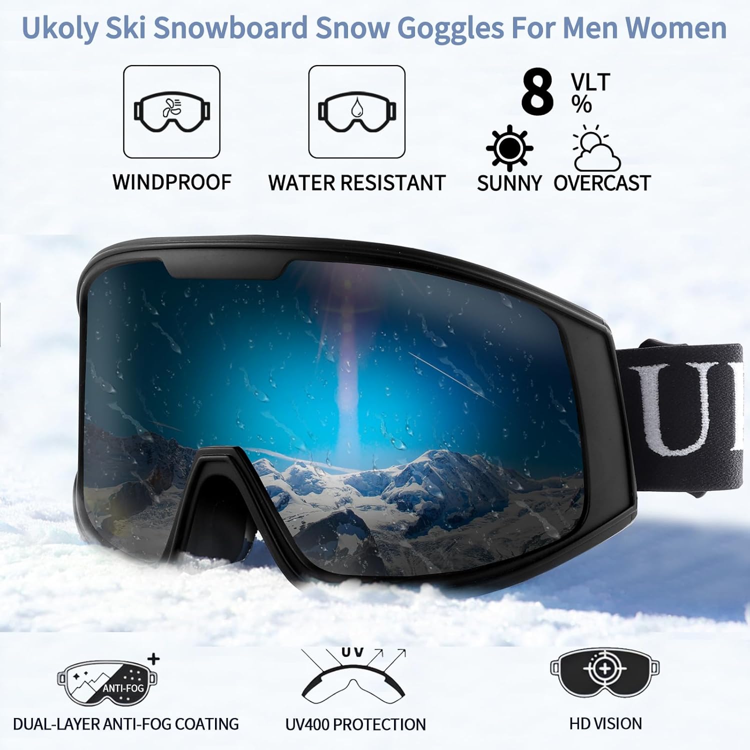 Ukoly Ski & Snowboard Goggles - HD Lens, Anti-Fog Coating, UV400 Protection | Unisex Design
