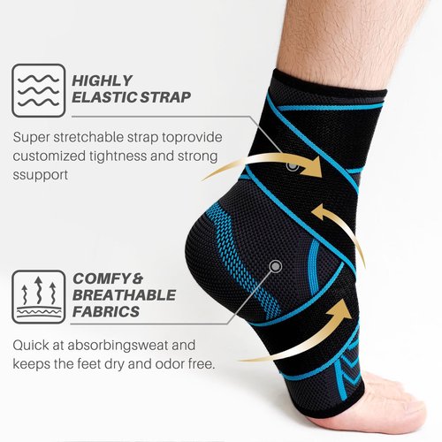 AMITOFO Ankle Brace for Sprained Ankle: Plantar Fasciitis and Achilles Tendonitis Relief, Heel Support for Men and Women with Strap for Foot Swelling and Compression (Single, Black Blue, Medium)