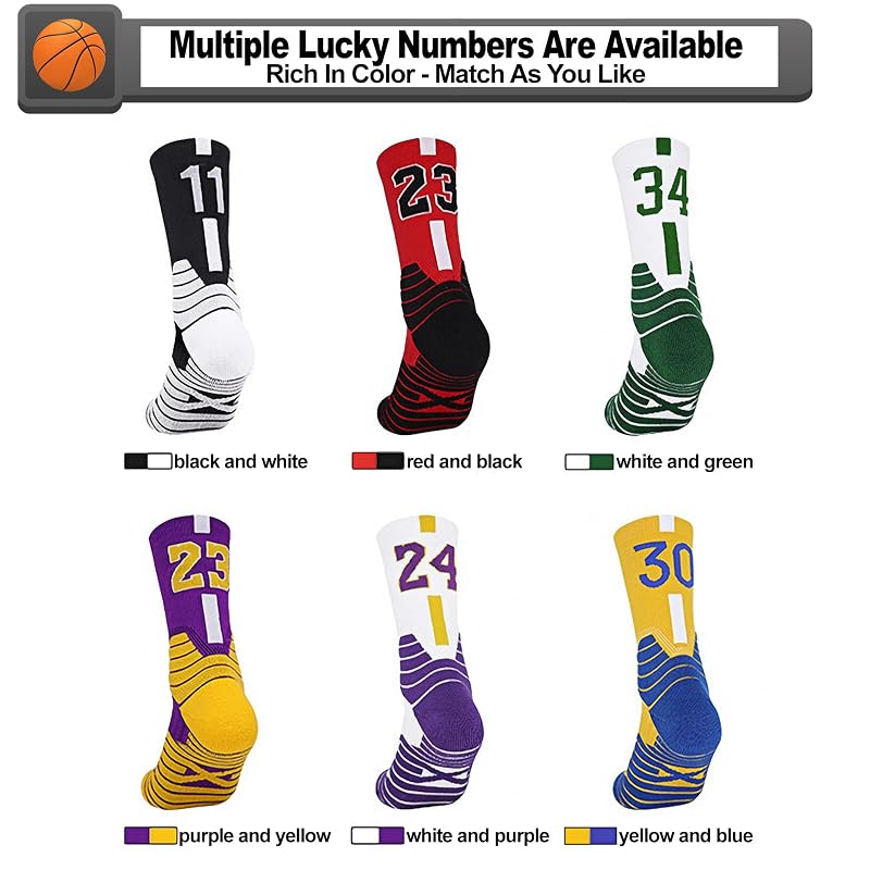 2-Pairs Basketball Socks for Men & Boys - Lucky Number Sports Style, Variation #30-sc+5.5-11.5