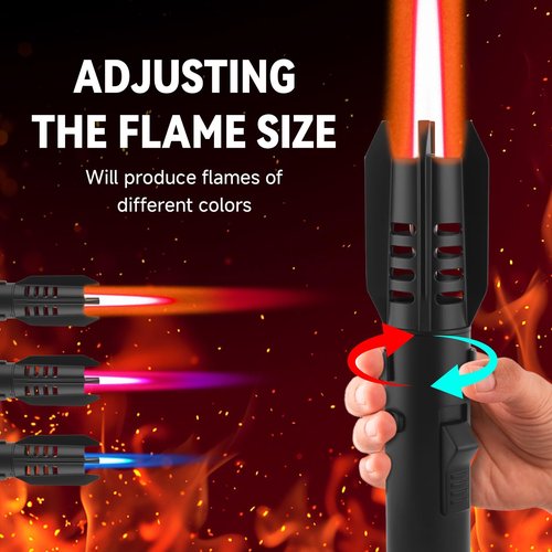 Torch Lighter, Straight Flame Butane Cool Lighters, Refillable Windproof Adjustable with Safety Lock，for Kitchen Hiking BBQ Outdoor Camping(Black)