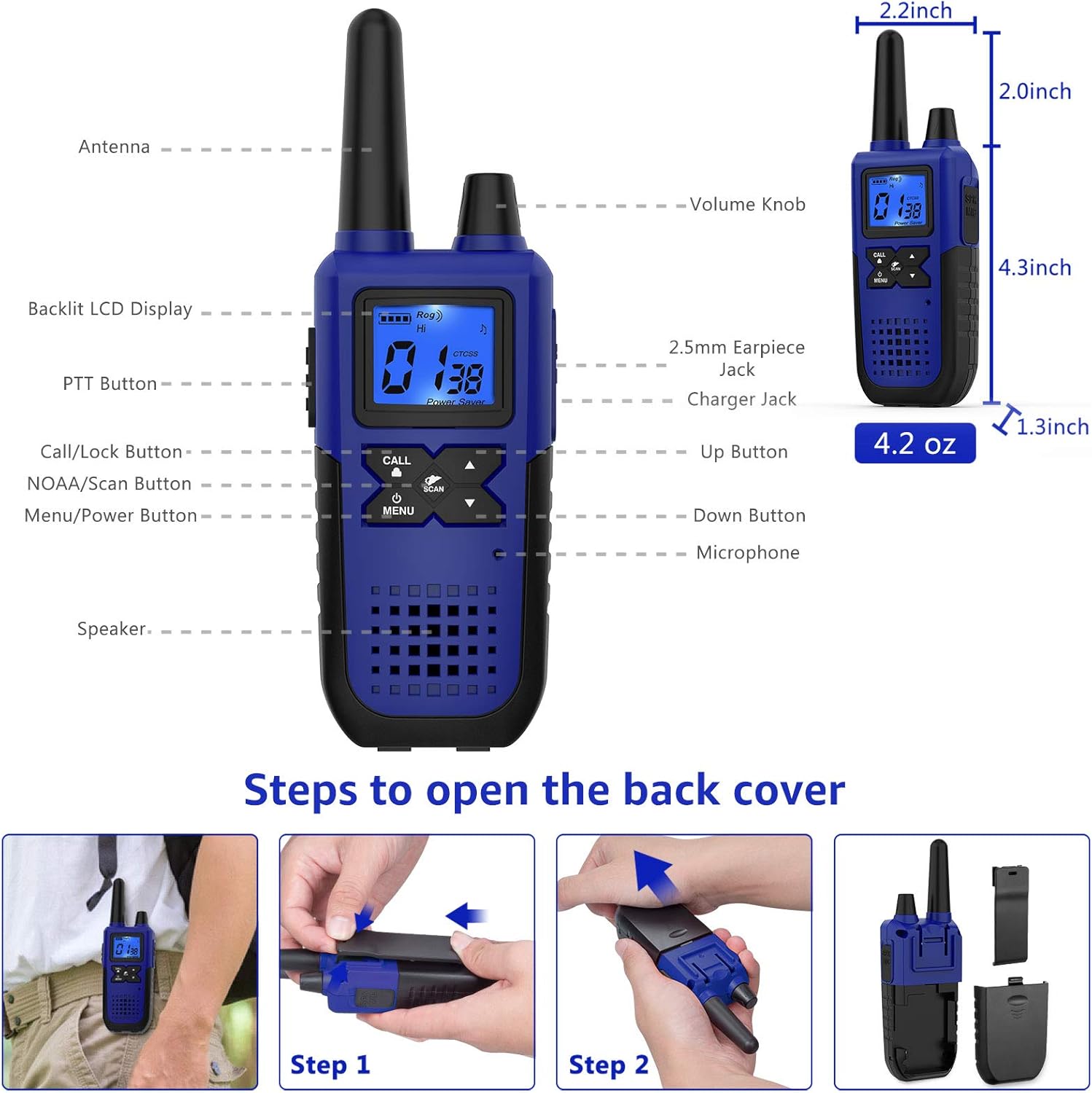 Topsung Walkie Talkies - Long Range Rechargeable 2-Way Radios with Earpiece | NOAA Weather Alert - 4 Pack for Family Adventures