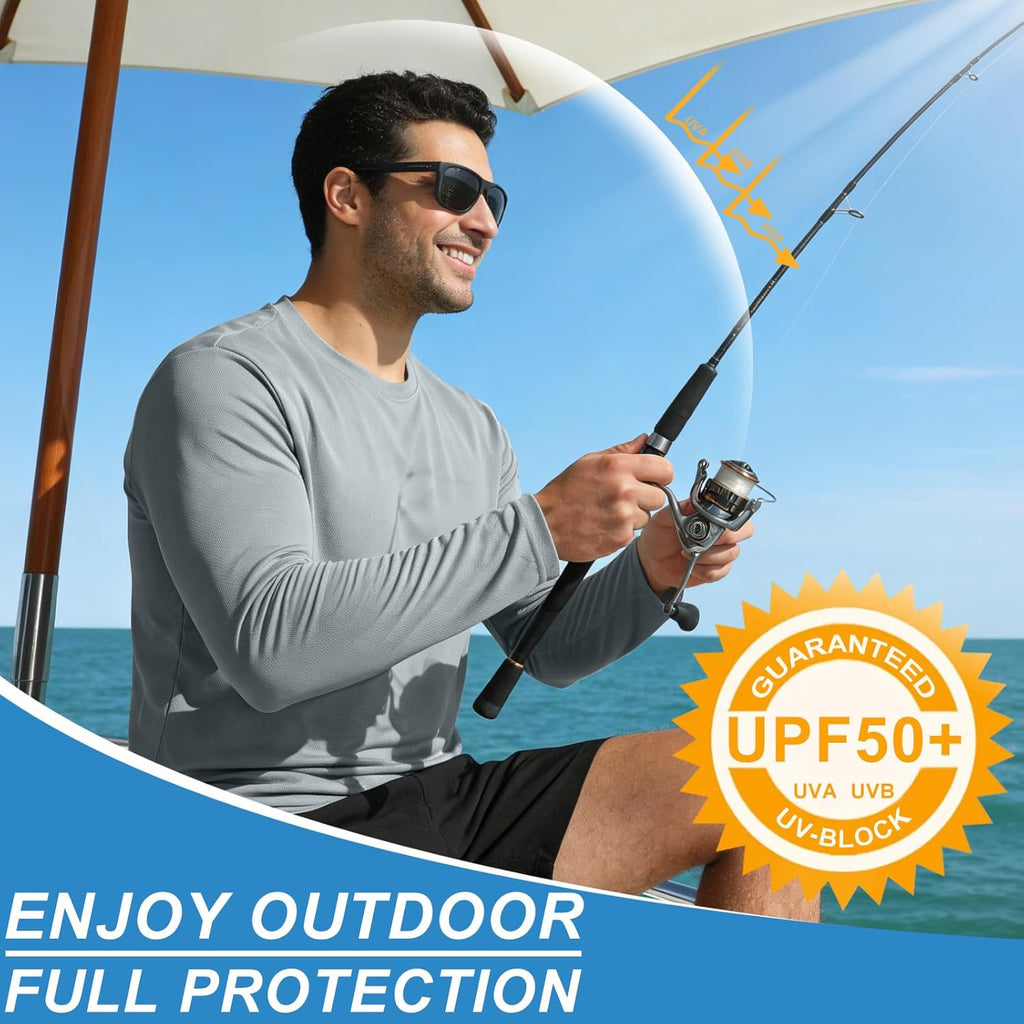 Skiennix Long Sleeve Rash Guard - Men's Dri-Fit Sun Protection Tee | UPF 50+ Quick Dry Athletic Shirt in Grey
