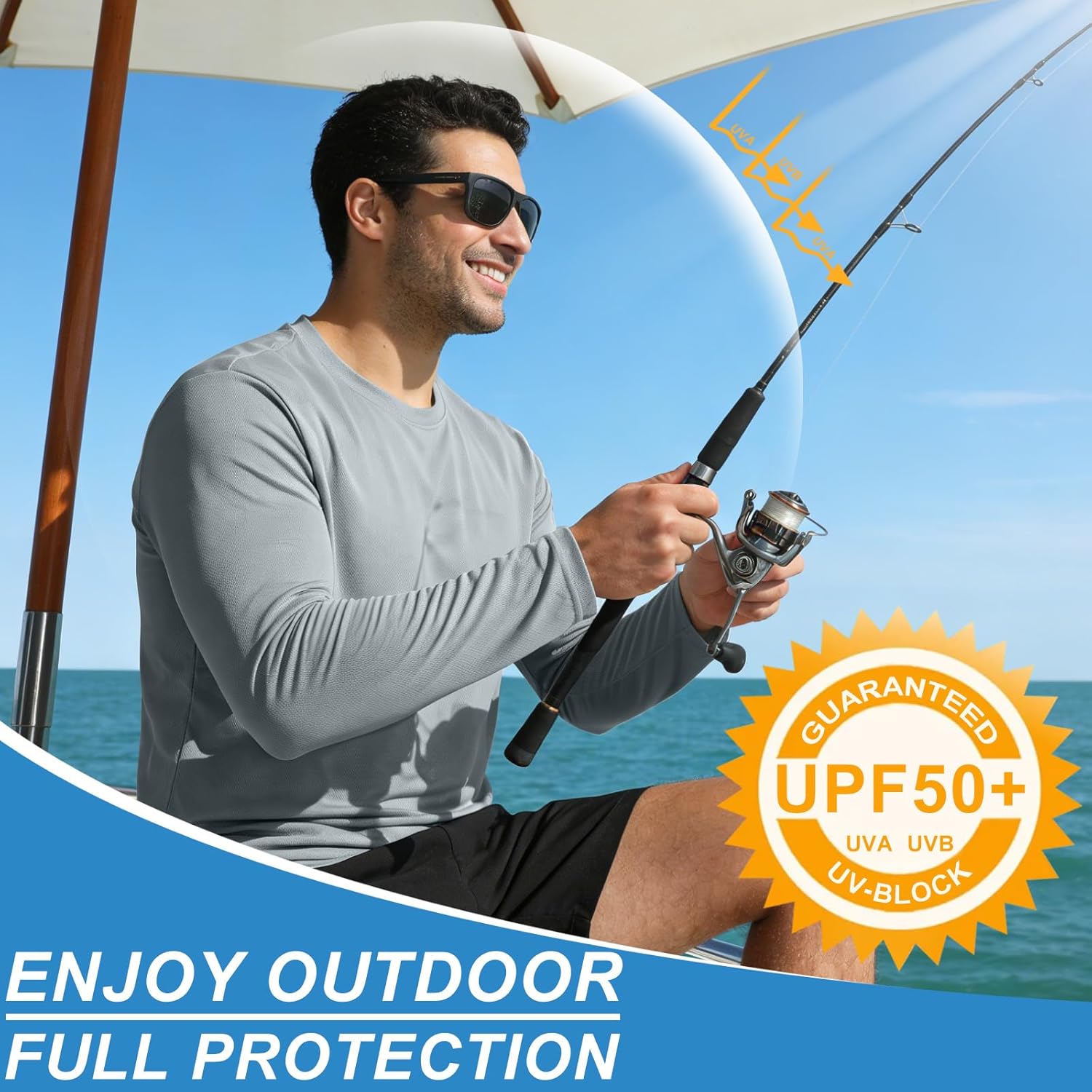 Skiennix Long Sleeve Rash Guard - Men's Dri-Fit Sun Protection Tee | UPF 50+ Quick Dry Athletic Shirt in Grey