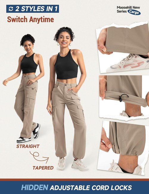 Moosehill Women's Cargo Hiking Pants - High-Waisted, Lightweight, Water-Resistant | Perfect for Outdoor Adventures