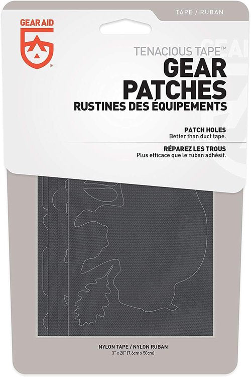GEAR AID Tenacious Tape Gear Patches - Durable Jacket Repair Solution, Black Nylon, 3" x 20", 2 Pack