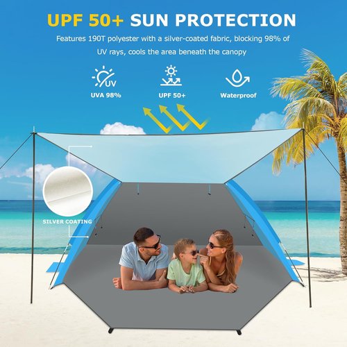 Gorich Beach Tent - Portable Sun Shelter with UPF 50+ UV Protection | Easy Setup for 3-8 Persons