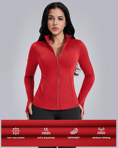 AVGO Women's Lightweight Athletic Zip-Up Jacket - Slim Fit Running Top with Pockets & Thumb Holes