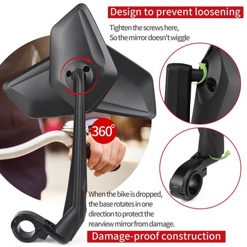 New Handlebar Bike Mirror, APLSTOW HD Automotive Grade Glass Lens E-Bike Mirrors, Scratch Resistant, Safe Bicycle Rearview Mirrors