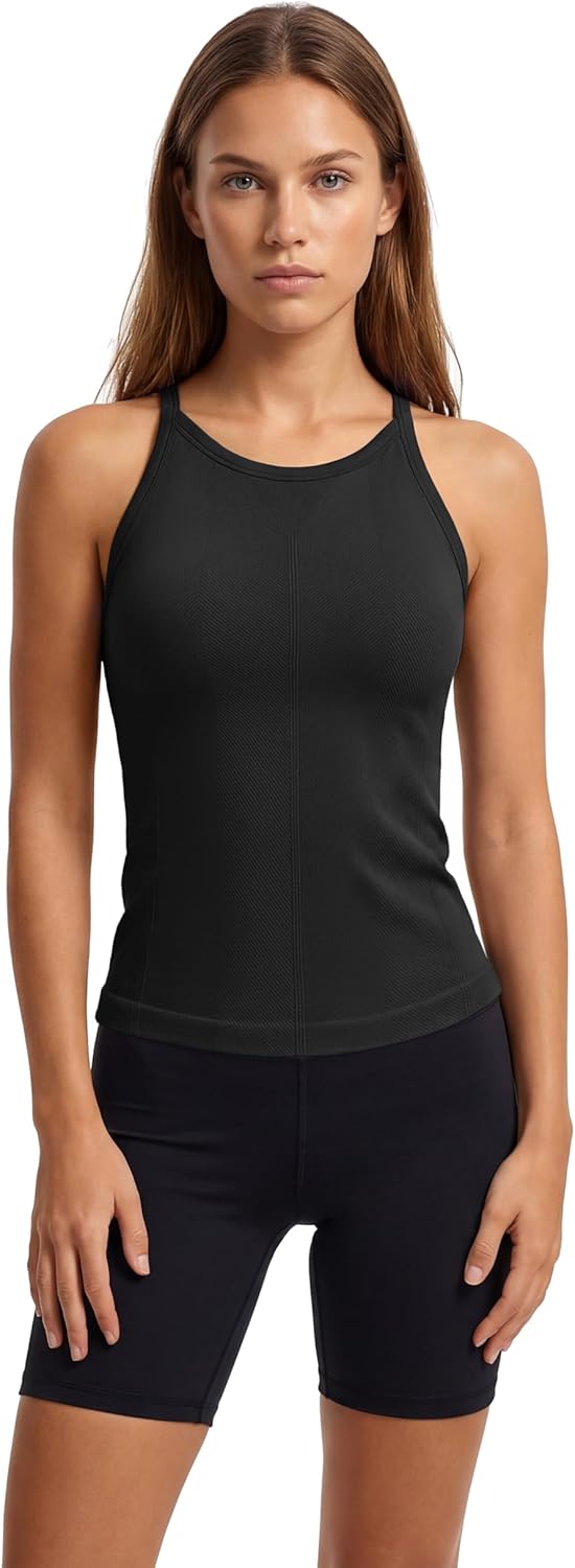 ATTRACO Women's Workout Tank Top - Built-In Bra & Seamless Design | Ribbed Athletic Camisole