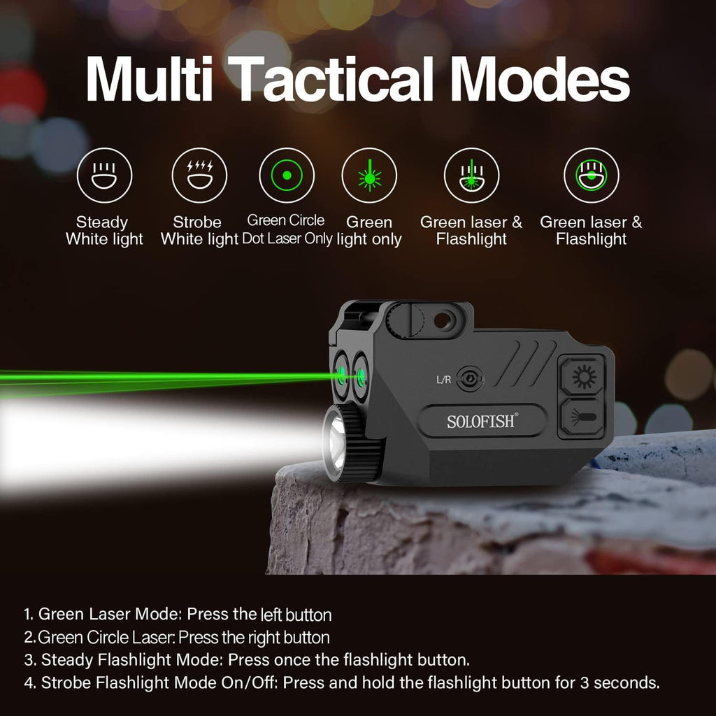 SOLOFISH Pistol Light - 500lm Rechargeable Aluminum Weapon Light with Purple/IR/Green Blue Beam Combo