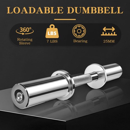 NouraVita Pair of 16" Olympic Dumbbell Handles,Loadable Dumbbell Bars for 2-inch Standard Plates,Weight Bars with 2 Pair of Spring Collars for Home Gym Strength Training (Silver)
