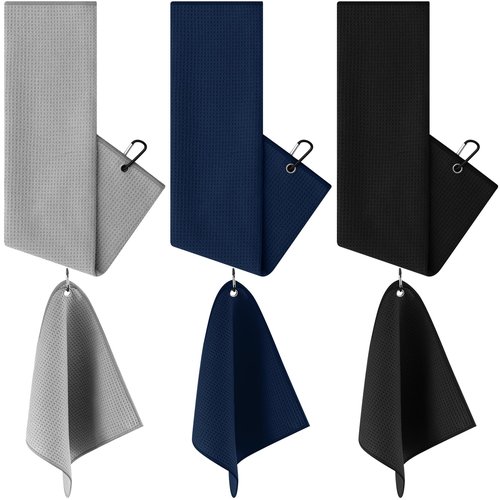 Hahafelt 6 Pack Large Golf Towels Set with Clip, 24 x 16, 12 x 12 Portable Microfiber Fabric Waffle Cleaning Pattern Golf Towel for Bag, Club Accessories for Men, Removing Sand, Mud, Dirt
