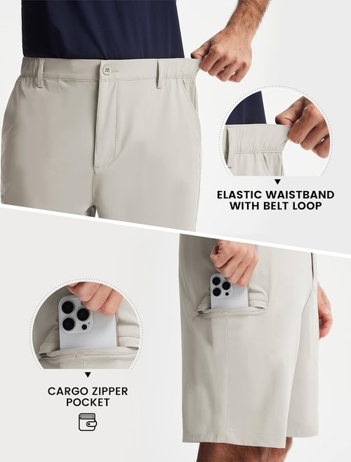 Libin Men's Golf Shorts - Lightweight Quick-Dry Travel Shorts with Zipper Pocket | Classic Fit, 9" Length