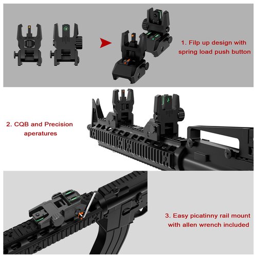 TRSAIM Fiber Optic Sights, Flip Up Front and Rear Sights with Green Red Fiber Optics Dots,Tool-Free Adjustable Nylon Sights Rapid Transition (Black)