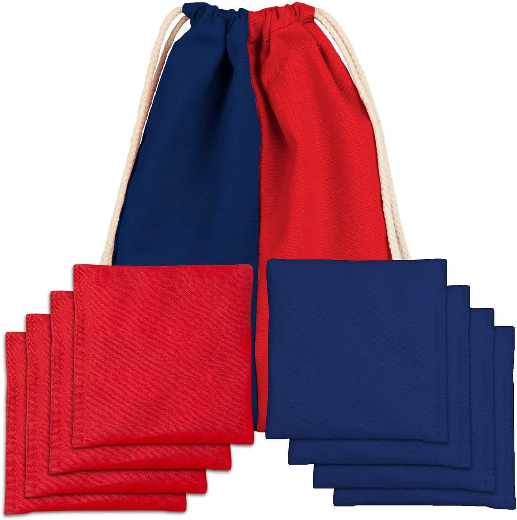 Regulation Size Cornhole Bags by Corn Filled | Set of 8 Durable Bean Bags in Red & Navy Blue