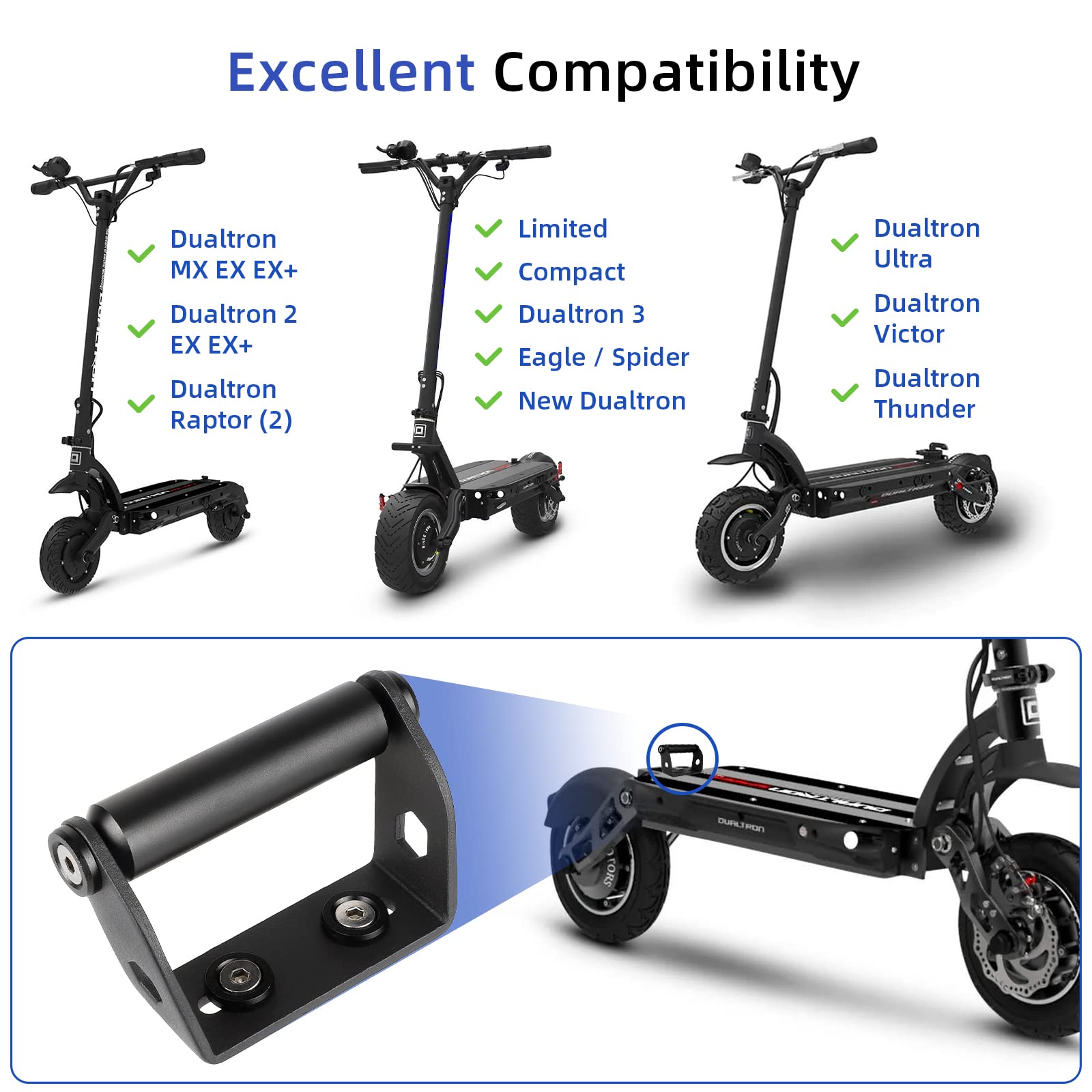 RidTianTek Aluminum Alloy Carry Handle for Dualtron Victor Thunder Ultra Eagle Spider Raptor for Dualtron 1 2 3 Scooter Accessories Foldable Handlebar Modification Kit Spare Parts (Black)