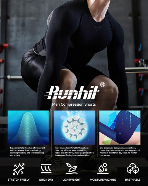 Runhit Men's Compression Shorts Quick Dry Spandex Shorts Performance Underwear for Gym Sports Training 2 Pack Black Black M