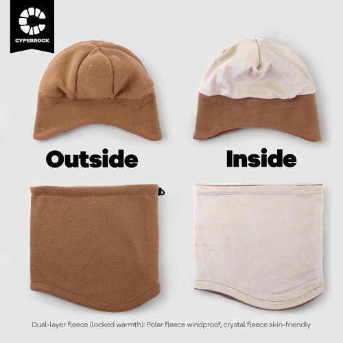 CYPERROCK Winter Beanie Hat Scarf Set with Ear Flaps for Men Women Knit Fleece Lined Skull Cap Windproof Neck Warmer Gaiter Black